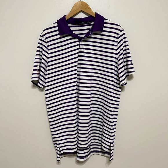 RLX Ralph Lauren Golf Shirt Size Large Purple & White Stripped  READ - Picture 3 of 12